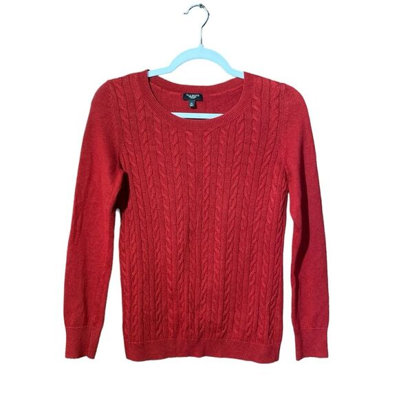 Women's Talbots Allover Cableknit Crew Sweater In Red Pop Size 5p - Picture 1 of 12